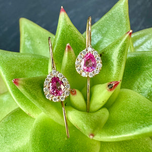 9ct Yellow Gold Pink Sapphire and Diamond Drops