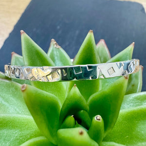 Sterling Silver 5mm Bangle with Hammered Square Detail