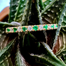 Load image into Gallery viewer, 9ct Yellow Gold Emerald &amp; Diamond Eternity Ring
