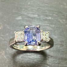 Load image into Gallery viewer, Platinum Emerald Cut Sapphire &amp; Diamond Ring
