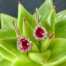 Load image into Gallery viewer, 9ct Gold Ruby &amp; Diamond Cluster Halo Drops
