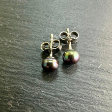 Load image into Gallery viewer, Sterling Silver Black Freshwater Pearl Studs 4-5mm
