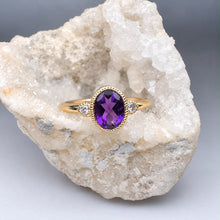 Load image into Gallery viewer, 9ct Yellow Gold Amethyst &amp; Lab Grown Diamond Ring
