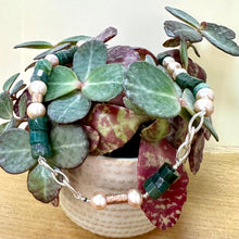 Load image into Gallery viewer, Sterling Silver Pink Pearl &amp; Moss Agate Necklace
