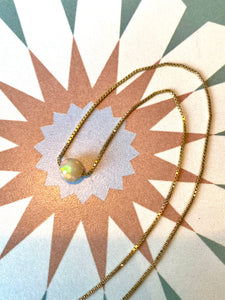 Preloved 9ct Yellow Gold Opal Bead Necklace 16"