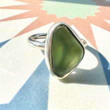 Load image into Gallery viewer, Handmade Sterling Silver Green Sea Glass Ring Triangle

