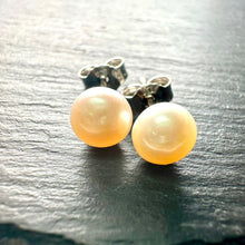 Load image into Gallery viewer, Sterling Silver Peach/Pink Freshwater Pearl Studs 8-9mm

