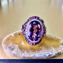 Load image into Gallery viewer, Preloved 9ct Gold Amethyst &amp; Diamond Dress Ring

