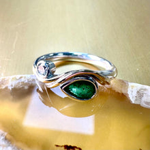 Load image into Gallery viewer, Silver &amp; 9ct Gold Emerald &amp; Diamond Organic Ring
