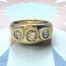 Load image into Gallery viewer, Preloved 18ct Yellow Gold 3 Stone Diamond Signet Ring
