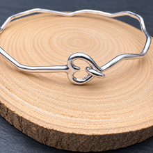 Load image into Gallery viewer, Handmade Sterling Silver Wavy Hammered Heart Hook-in Bangle
