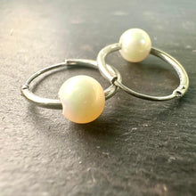 Load image into Gallery viewer, Sterling Silver 15mm Hoops With White Freshwater Pearl
