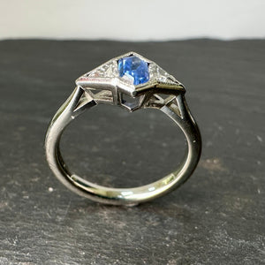 Platinum Lozenge Sapphire & Diamond Ring