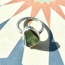 Load image into Gallery viewer, Handmade Sterling Silver Green Sea Glass Ring Triangle
