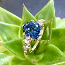 Load image into Gallery viewer, 9ct Yellow Gold Ceylon Sapphire and Diamond Ring
