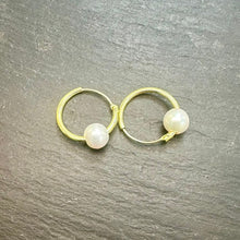 Load image into Gallery viewer, Gold Plated 15mm Hoops With White Freshwater Pearl
