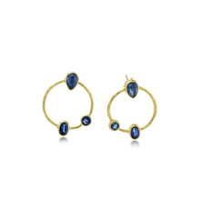 Load image into Gallery viewer, Sterling Silver Kyanite Trinity Gold Plated Hoop Earring
