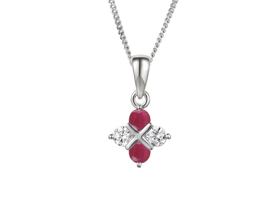 Sterling Silver Scarlet Serenity Cubic Zirconia & Ruby Necklace