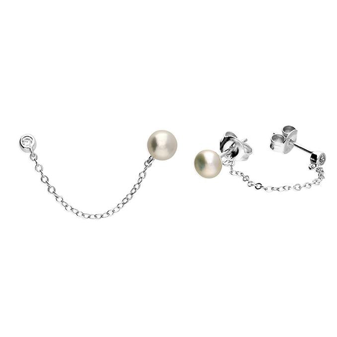 Sterling Silver Pearl and CZ Double Piercing Studs