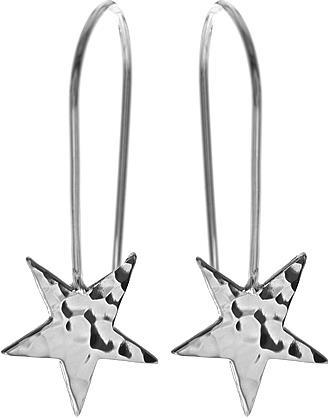 Sterling Silver Hammered Star Drop Earrings