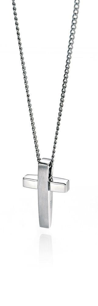 Fred Bennett Stainless Steel Matt/Polished Cross Pendant and Chain