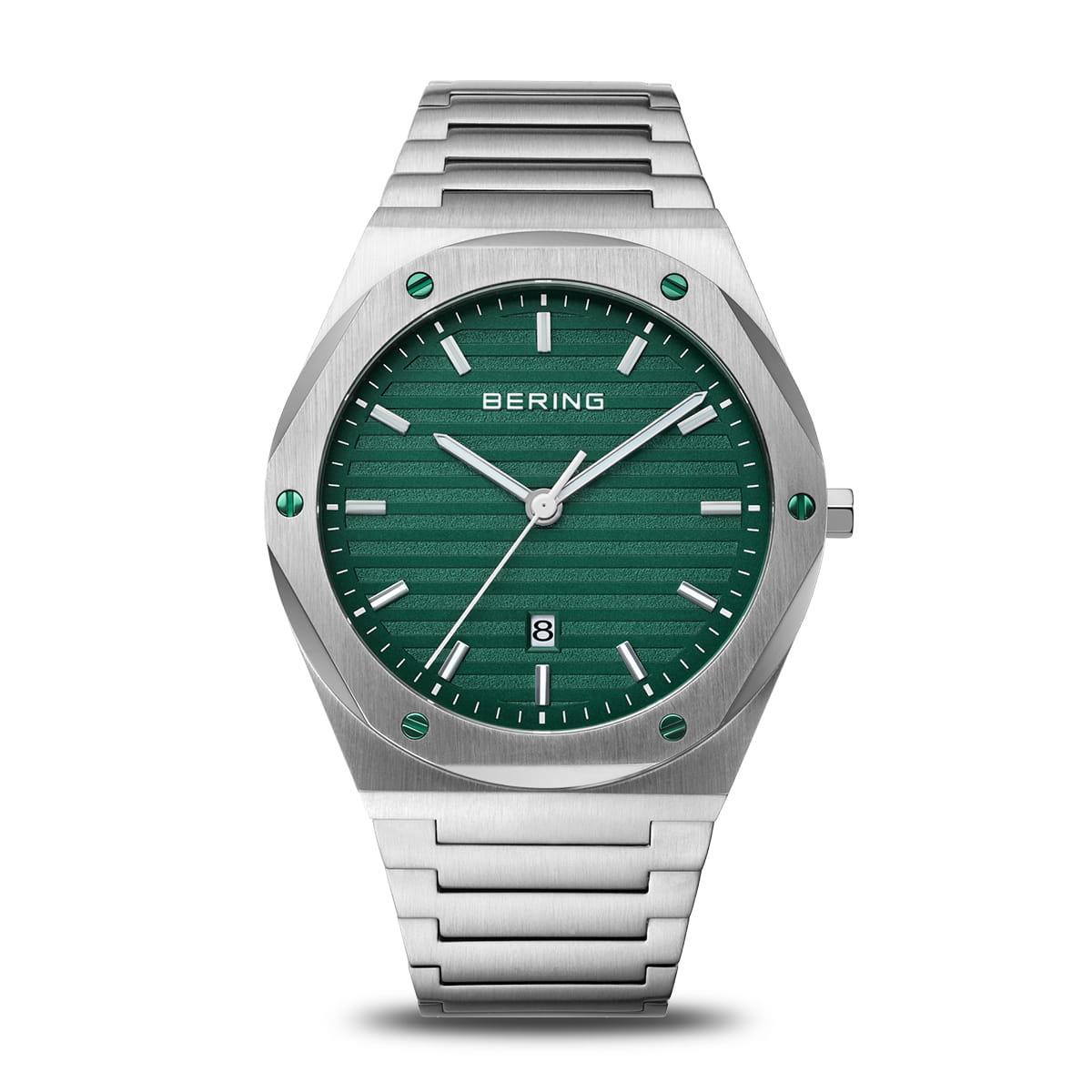 Bering Men's Classic Green | Brushed Silver Watch