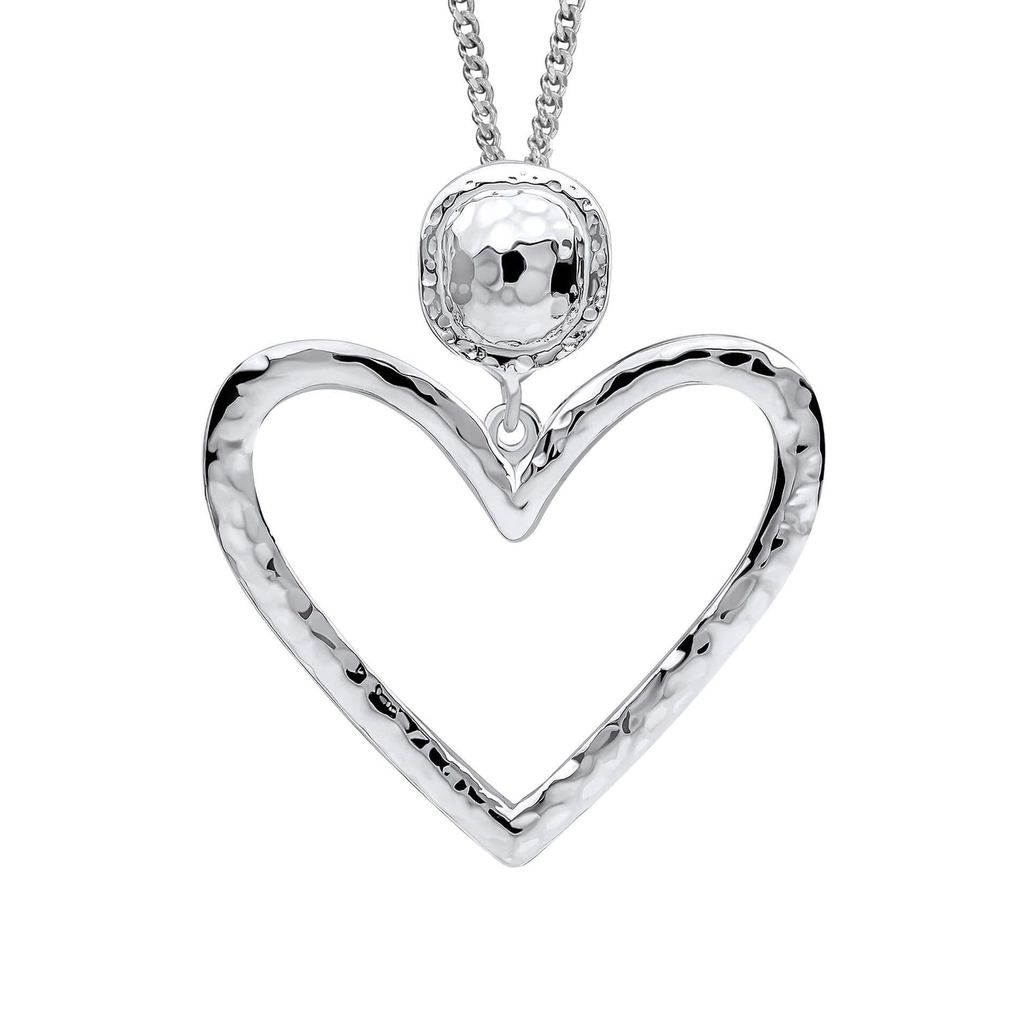 Sterling Silver Large Hammered Heart Pendant and Chain
