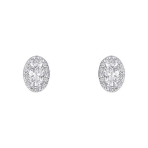 Sterling Silver Cubic Zirconia Oval Halo Studs