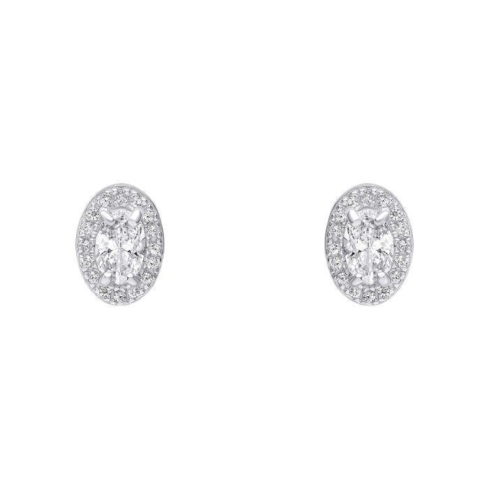 Sterling Silver Cubic Zirconia Oval Halo Studs