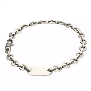 Sterling Silver Circle Link ID Bar Bracelet