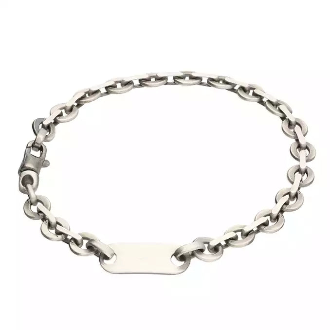 Sterling Silver Circle Link ID Bar Bracelet