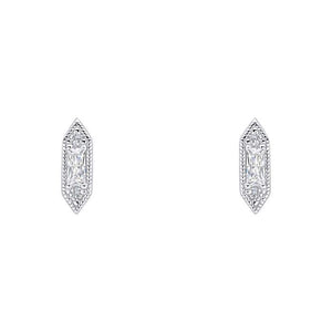 Sterling Silver Cubic Zirconia Elongated Hexagon Studs