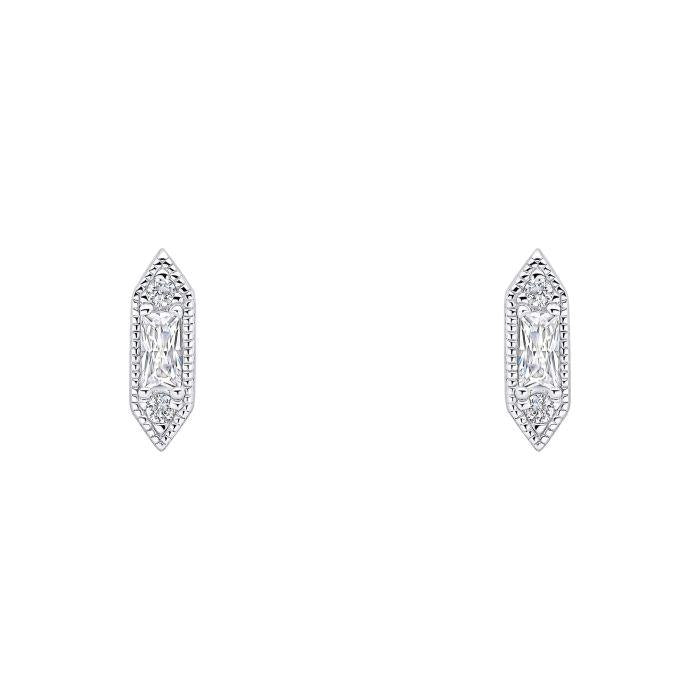 Sterling Silver Cubic Zirconia Elongated Hexagon Studs