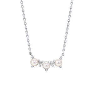 Sterling Silver Pearl and Cubic Zirconia Bar Necklace