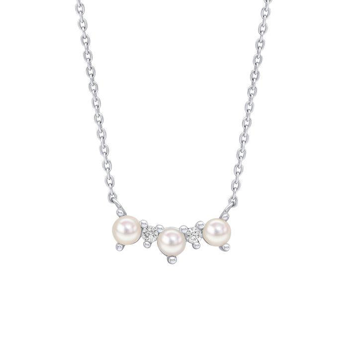 Sterling Silver Pearl and Cubic Zirconia Bar Necklace