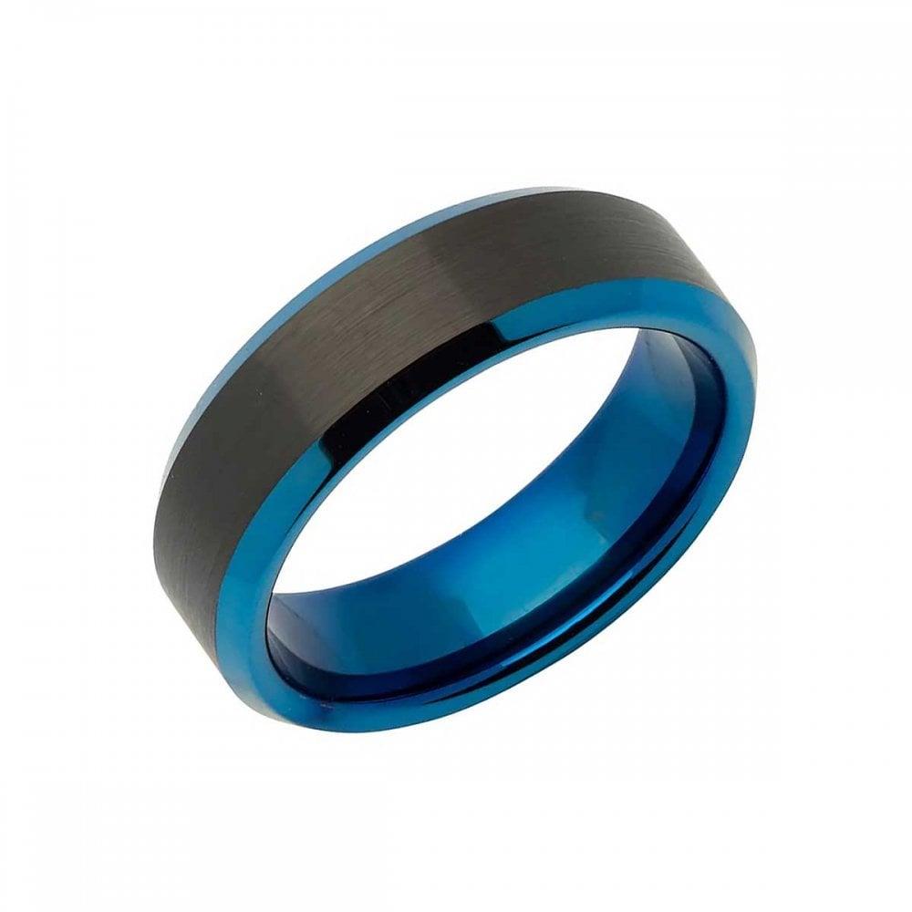 Tungsten Blue and Black IP Plated Ring