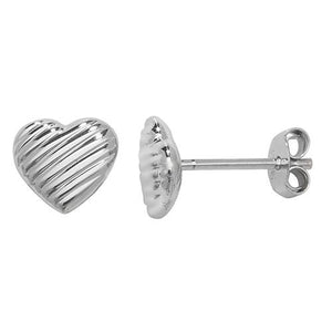 Sterling Silver Ribbed Heart Studs