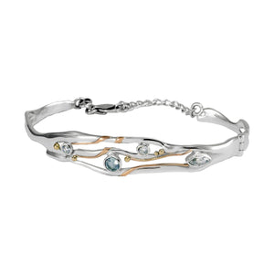 Silver Bangle with Blue Topaz and White Cubic Zirconia