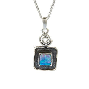 Square Oxidised Silver Pendant with Opalite