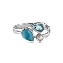 Load image into Gallery viewer, Larimar, Blue Topaz and Freshwater Pearl Trio Ring
