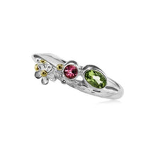 Load image into Gallery viewer, Peridot and Pink Tourmaline Flower Ring
