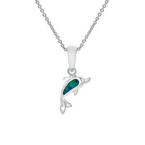Sterling Silver Blue Opal Dolphin Pendant and Chain