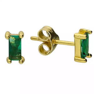 Gold-Plated Sterling Silver Green Baguette Studs