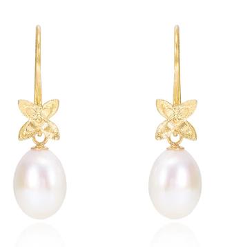 Vita Cultured Freshwater Pearl Drop Gold Flower Earrings