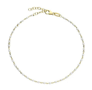 Gold Plated Sterling Silver White Bead Anklet