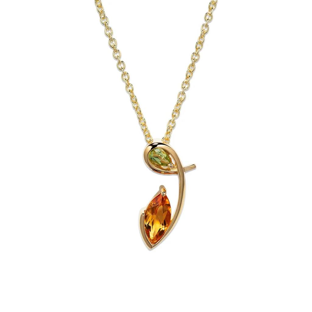 Gold Plated Sterling Silver Citrine and Perdiot Pendant and Chain