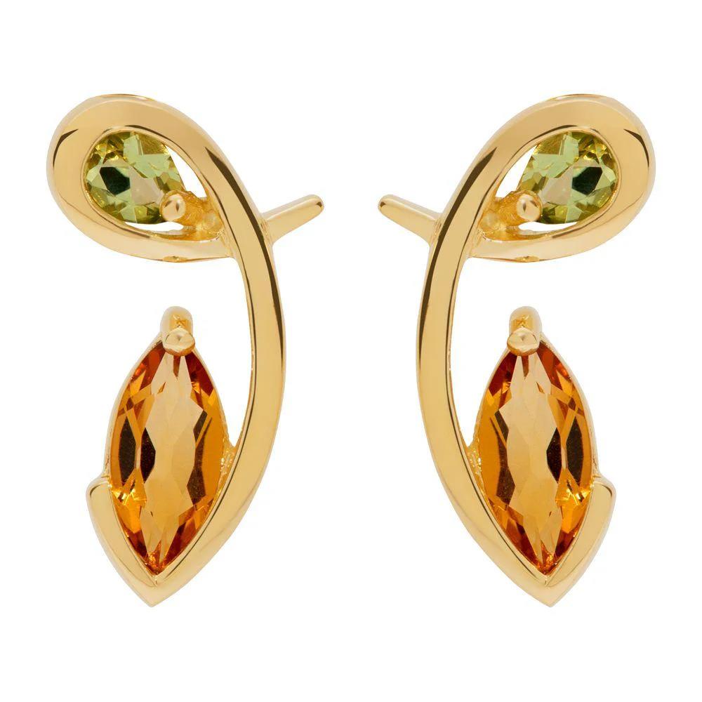 Gold Plated Sterling Silver Citrine and Peridot Studs