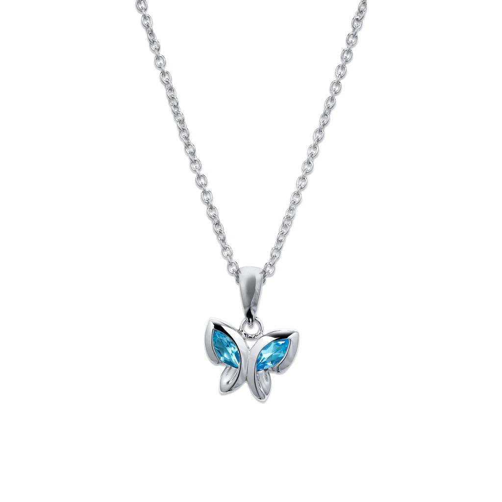 Sterling Silver Blue Topaz Butterfly Pendant and Chain