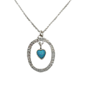 Sterling Silver Opalite Heart and Oval Pendant and Chain