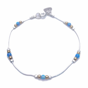 Sterling Silver Opalite and Gold Bead Bracelet